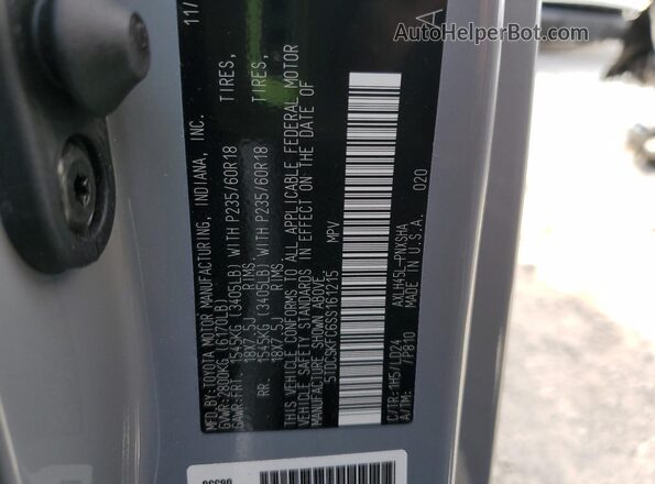 5TDCSKFC6SS161215 2025 TOYOTA SIENNA Gray Widok naklejki z numerem VIN