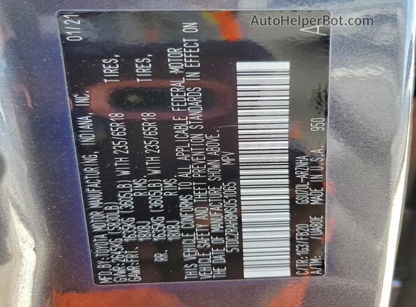 5TDCZRAH8MS051065 2021 TOYOTA HIGHLANDER Gray VIN կոդի պիտակի տեսք