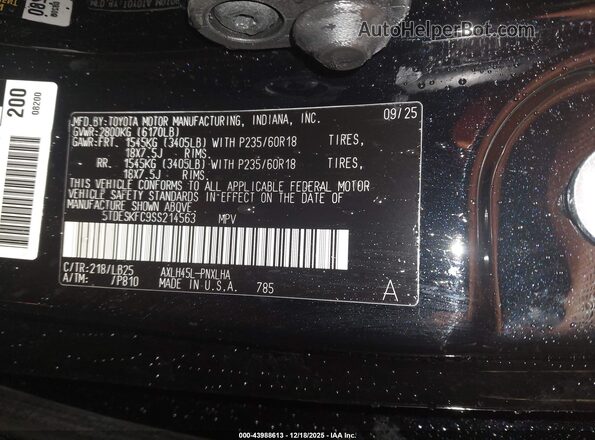 5TDESKFC9SS214563 2025 TOYOTA SIENNA Black Շարժիչի բաժամունքի տեսք
