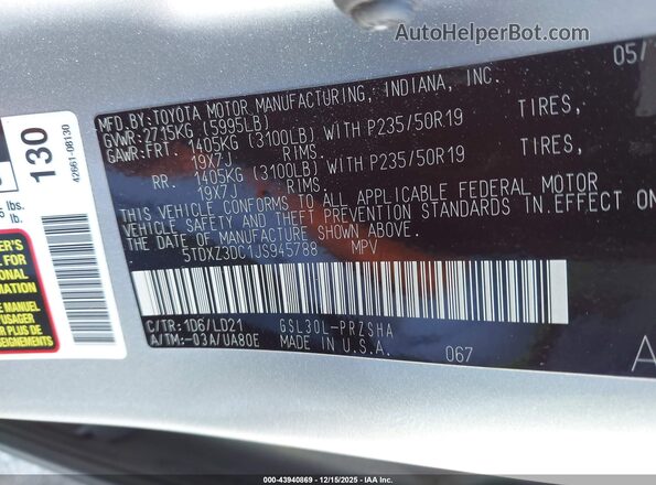 5TDXZ3DC1JS945788 2018 TOYOTA SIENNA Silver Вид підкапотного простору