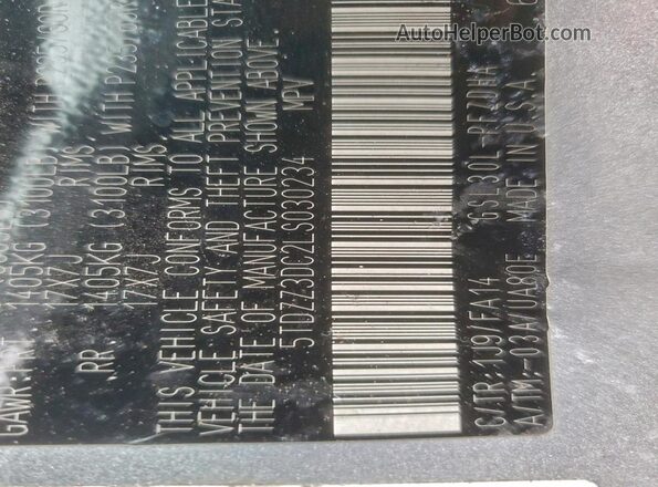 5TDZZ3DC2LS030234 2020 TOYOTA SIENNA Silver VIN կոդի պիտակի տեսք