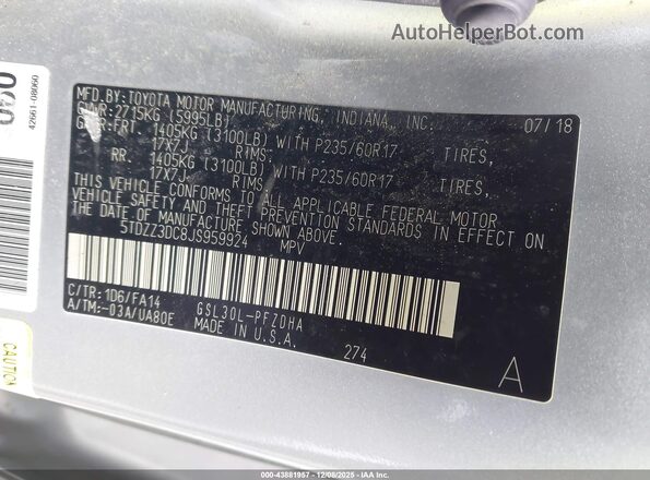 5TDZZ3DC8JS959924 2018 TOYOTA SIENNA Серебряный Вид подкапотного пространства