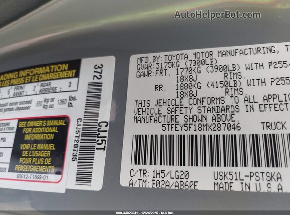 5TFEY5F18MX287046 2021 TOYOTA TUNDRA Light Blue Вид подкапотного пространства