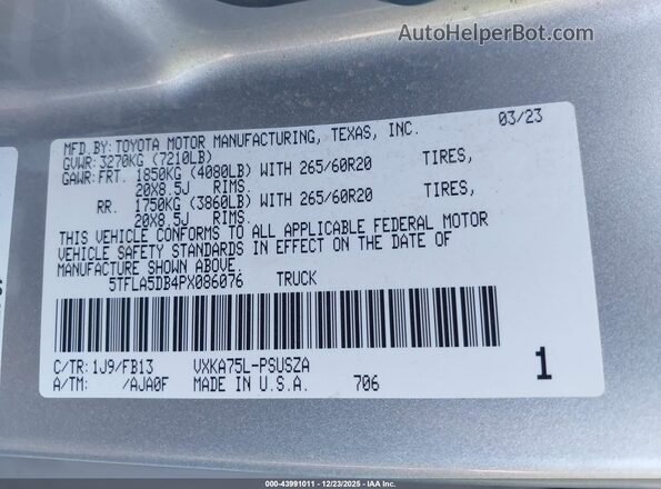 5TFLA5DB4PX086076 2023 TOYOTA TUNDRA Серебряный Вид подкапотного пространства
