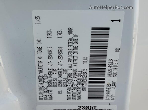 5TFPC5DB3SX092472 2025 TOYOTA LIMITED White Vista de la etiqueta del VIN