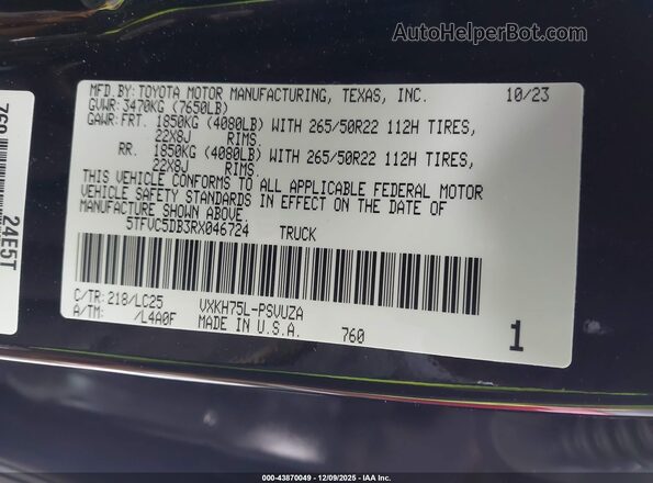 5TFVC5DB3RX046724 2024 TOYOTA TUNDRA HYBRID Black Vista del compartimento del motor