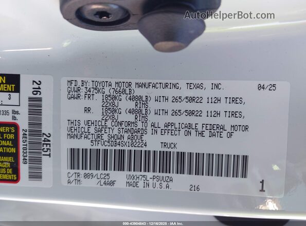 5TFVC5DB4SX102224 2025 TOYOTA TUNDRA HYBRID Белый Вид подкапотного пространства