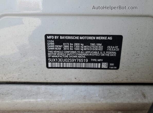 5UX13EU02S9Y76519 2025 BMW X5 Белый Вид наклейки с VIN-кодом