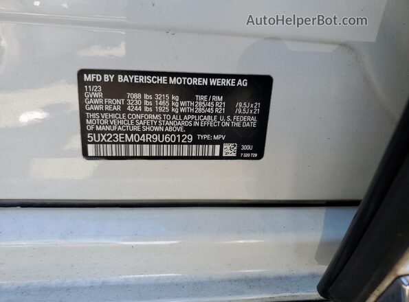 5UX23EM04R9U60129 2024 BMW X7 White VIN sticker view