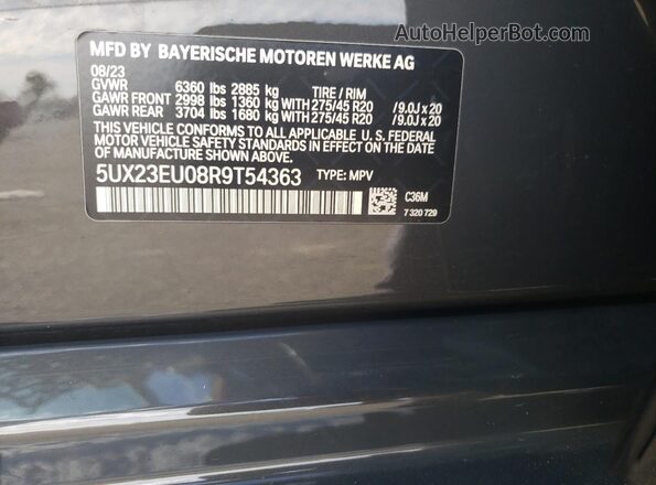 5UX23EU08R9T54363 2024 BMW X5 Серый Вид наклейки с VIN-кодом