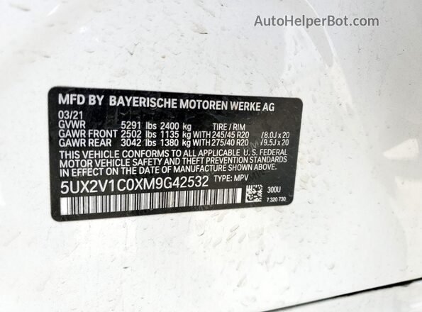 5UX2V1C0XM9G42532 2021 BMW X4 Белый Вид подкапотного пространства