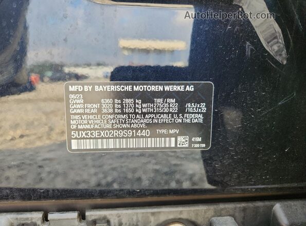 5UX33EX02R9S91440 2024 BMW X6 Черный Вид наклейки с VIN-кодом