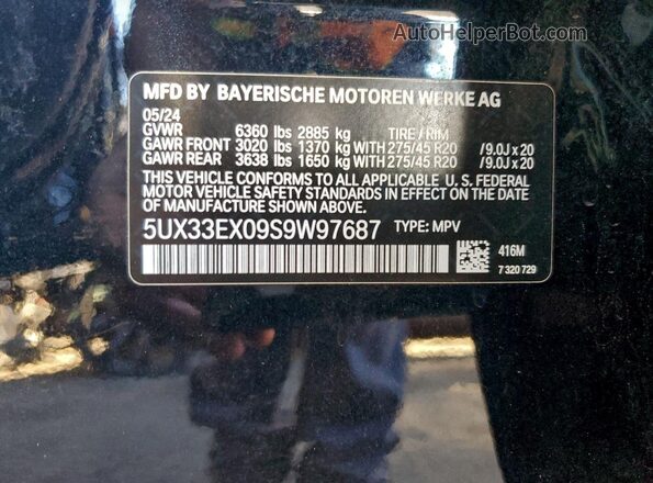 5UX33EX09S9W97687 2025 BMW X6 Черный Вид наклейки с VIN-кодом
