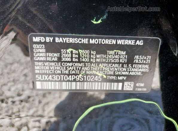 5UX43DT04P9S10245 2023 BMW X4 Black Widok wnętrza 360 stopni