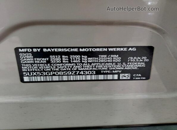 5UX53GP08S9Z74303 2025 BMW X3 Белый Панорамный вид салона 360°