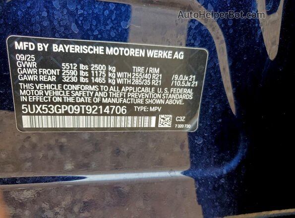 5UX53GP09T9214706 2026 BMW X3 Blue Widok komory silnika