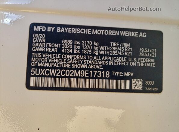 5UXCW2C02M9E17318 2021 BMW X7 Белый Вид наклейки с VIN-кодом