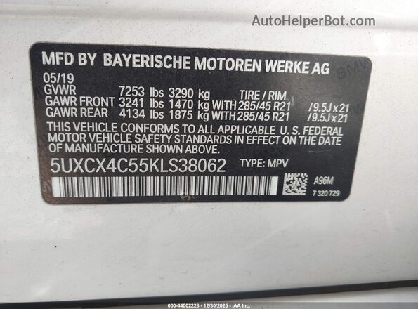 5UXCX4C55KLS38062 2019 BMW X7 Белый Вид подкапотного пространства