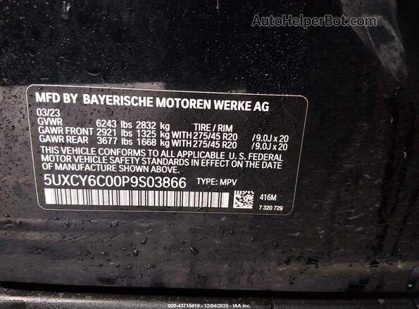 5UXCY6C00P9S03866 2023 BMW X6 Blue Vista del compartimento del motor