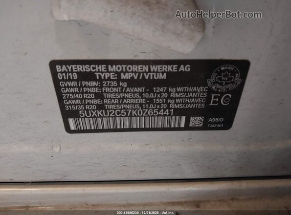 5UXKU2C57K0Z65441 2019 BMW X6 Белый Вид подкапотного пространства