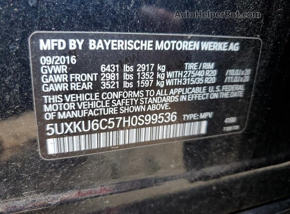5UXKU6C57H0S99536 2017 BMW X6 Blue VIN კოდის სტიკერის ხედი
