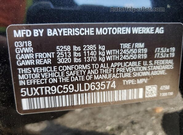 5UXTR9C59JLD63574 2018 BMW X3 Черный Вид наклейки с VIN-кодом