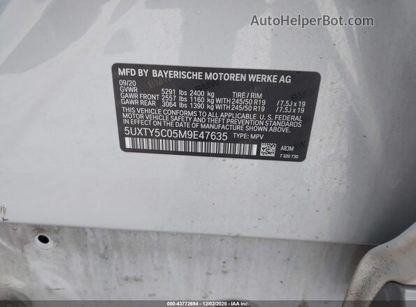 5UXTY5C05M9E47635 2021 BMW X3 Серебряный Вид подкапотного пространства