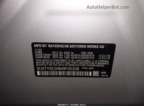 5UXTY9C04M9F05208 2021 BMW X3 Gray Widok komory silnika