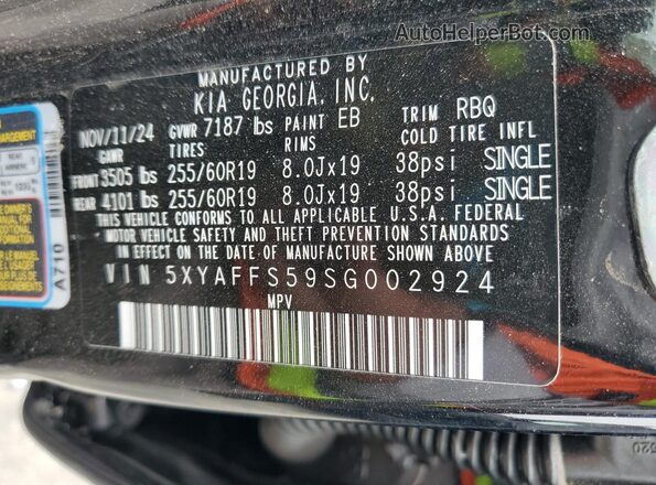 5XYAFFS59SG002924 2025 KIA EV9 Черный Панорамный вид салона 360°