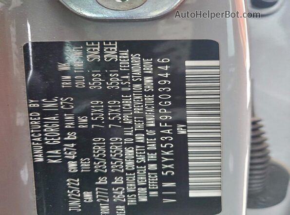 5XYK53AF9PG039446 2023 KIA SPORTAGE Gray Vista interior de 360 grados