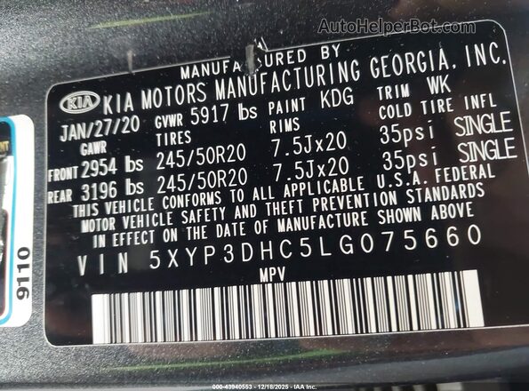 5XYP3DHC5LG075660 2020 KIA TELLURIDE Серый Вид подкапотного пространства