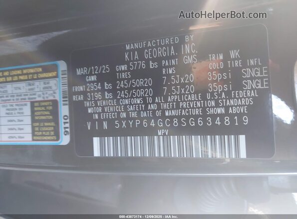 5XYP64GC8SG634819 2025 KIA TELLURIDE Коричневый Вид подкапотного пространства