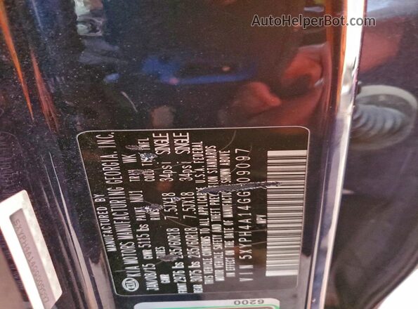 5XYPH4A14GG009097 2016 KIA SORENTO Синий Вид наклейки с VIN-кодом