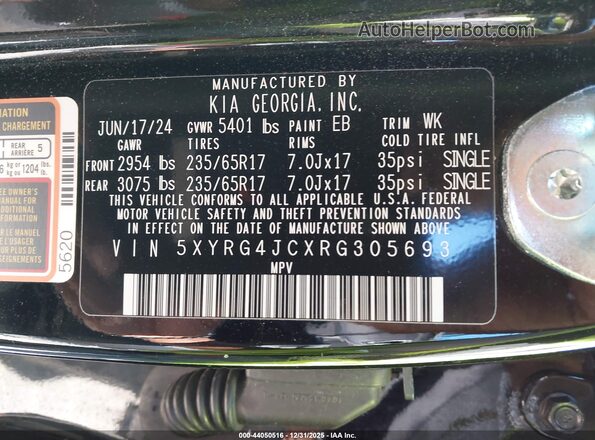 5XYRG4JCXRG305693 2024 KIA SORENTO Black Widok komory silnika