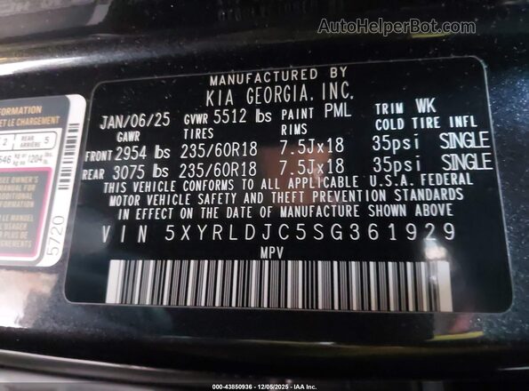 5XYRLDJC5SG361929 2025 KIA SORENTO Black Widok komory silnika