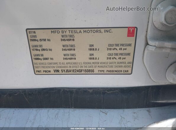 5YJSA1E24GF150856 2016 TESLA MODEL S Белый Вид подкапотного пространства