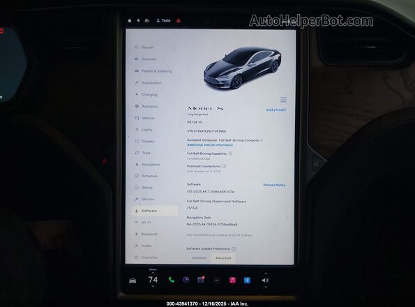 5YJSA1E25LF397488 2020 TESLA MODEL S Серый Вид задних сидений
