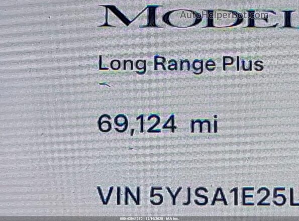 5YJSA1E25LF397488 2020 TESLA MODEL S Серый 