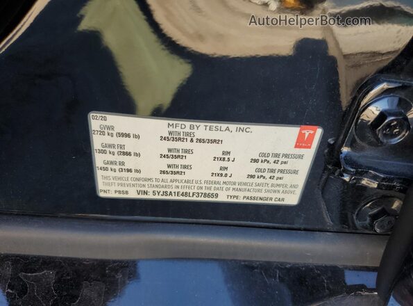 5YJSA1E48LF378659 2020 TESLA MODEL Черный Вид подкапотного пространства
