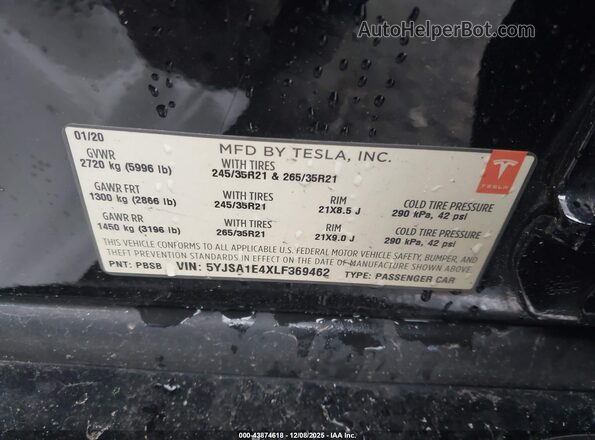 5YJSA1E4XLF369462 2020 TESLA MODEL S Черный Вид подкапотного пространства