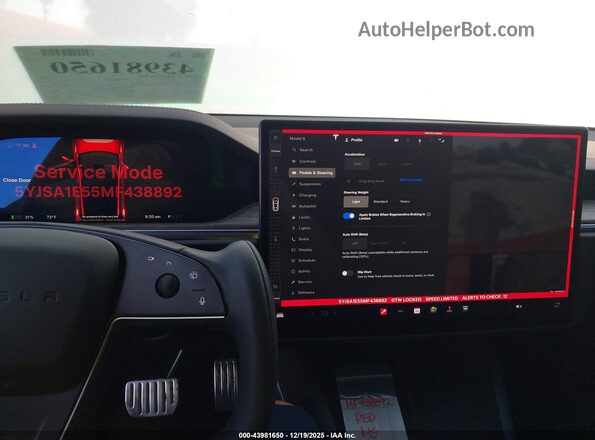 5YJSA1E55MF438892 2021 TESLA MODEL S Red 