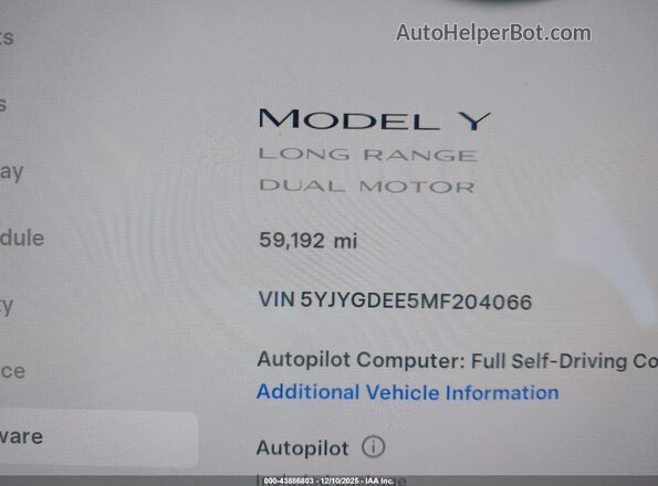 5YJYGDEE5MF204066 2021 TESLA MODEL Y White 