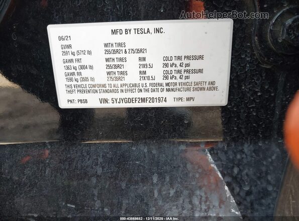 5YJYGDEF2MF201974 2021 TESLA MODEL Y Black Вид підкапотного простору