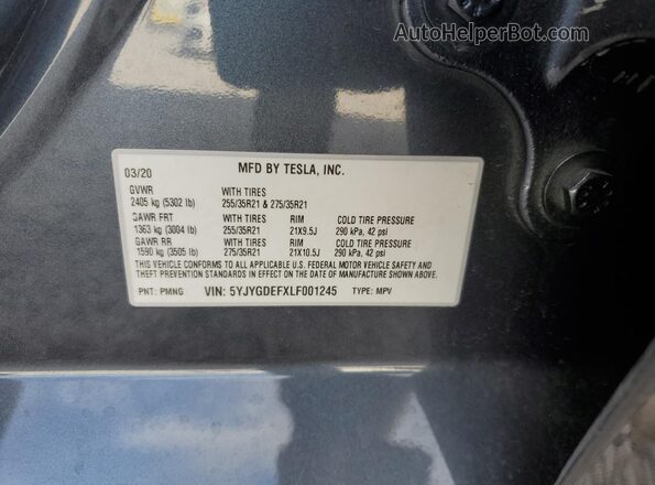 5YJYGDEFXLF001245 2020 TESLA MODEL Серый Вид подкапотного пространства