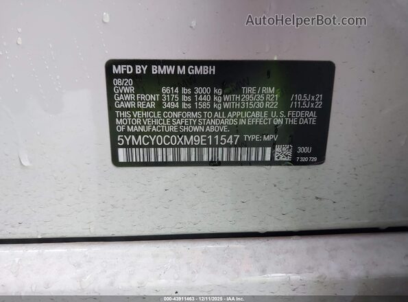 5YMCY0C0XM9E11547 2021 BMW X6 M White Widok komory silnika