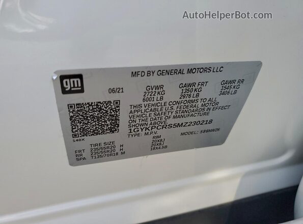 1GYKPCRS5MZ230218 2021 CADILLAC OTHER Белый Панорамный вид салона 360°