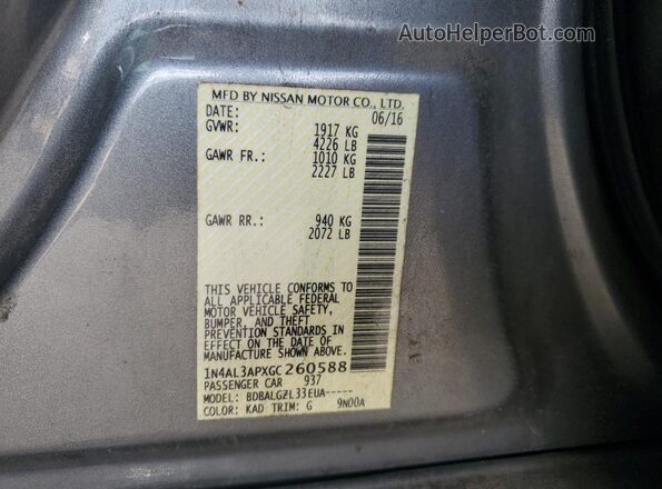 1N4AL3APXGC260588 2016 NISSAN ALTIMA Gray Widok naklejki z numerem VIN