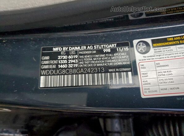 WDDUG8CB8GA242313 2016 MERCEDES-BENZ S Угольный Вид наклейки с VIN-кодом