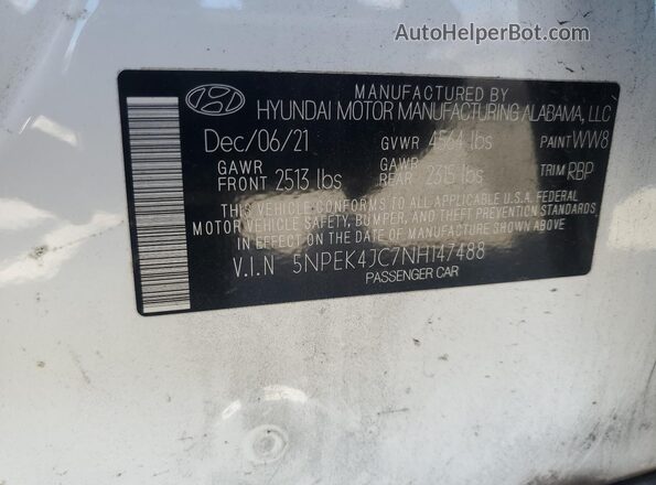 5NPEK4JC7NH147488 2022 HYUNDAI SONATA Белый Вид подкапотного пространства