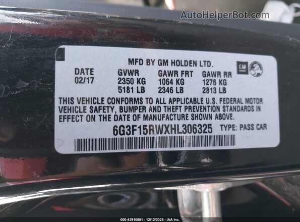 6G3F15RWXHL306325 2017 CHEVROLET SS Черный Вид подкапотного пространства